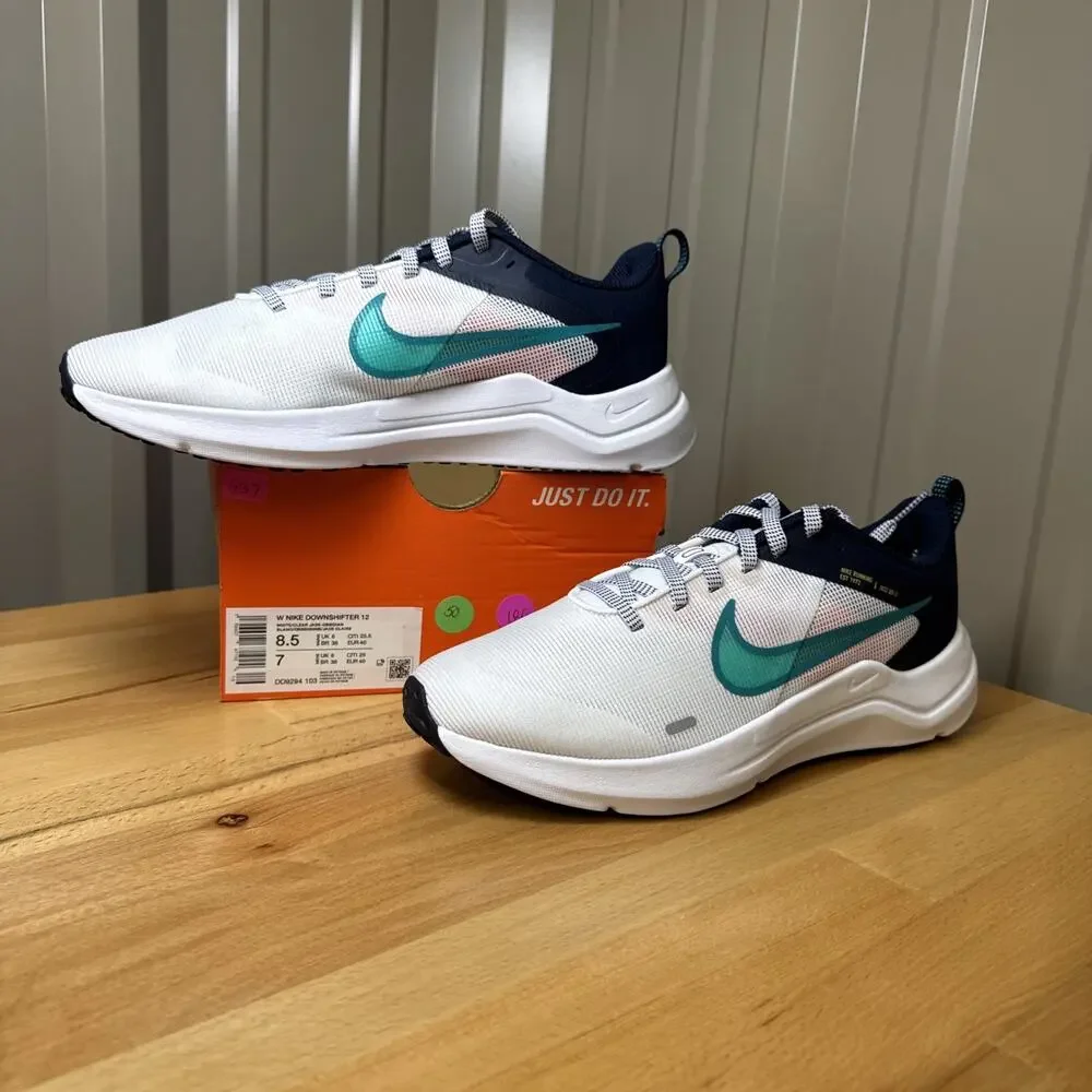 Nike Women's Downshifter 12 Running Shoes White Obsidian Jade Size 8.5 New